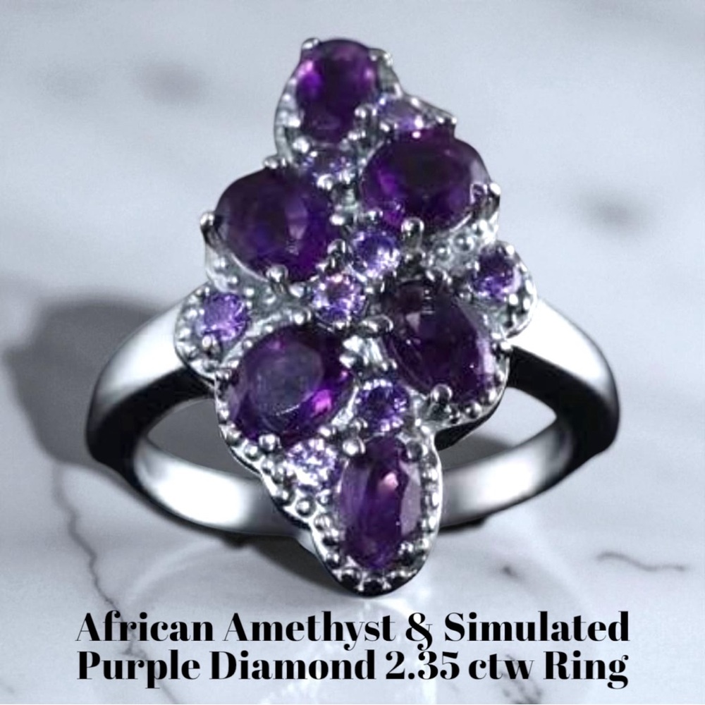 African Amethyst and Simulated Purple Diamond 2.35 ctw Ring